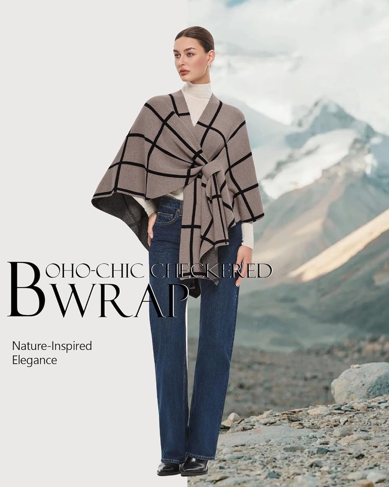 Puli Women's Elegant Shawl Wraps Soft Open Front Poncho Sweater for Spring Fall Winter - Image 2